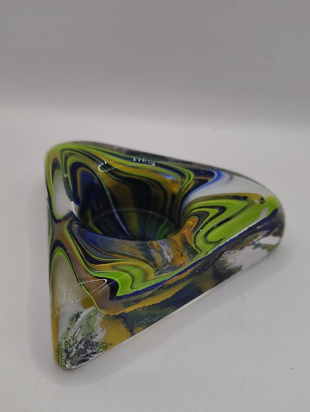 Vintage Blown Glass Handmade Triangular Swirl Glass Tea Light Candle Holder